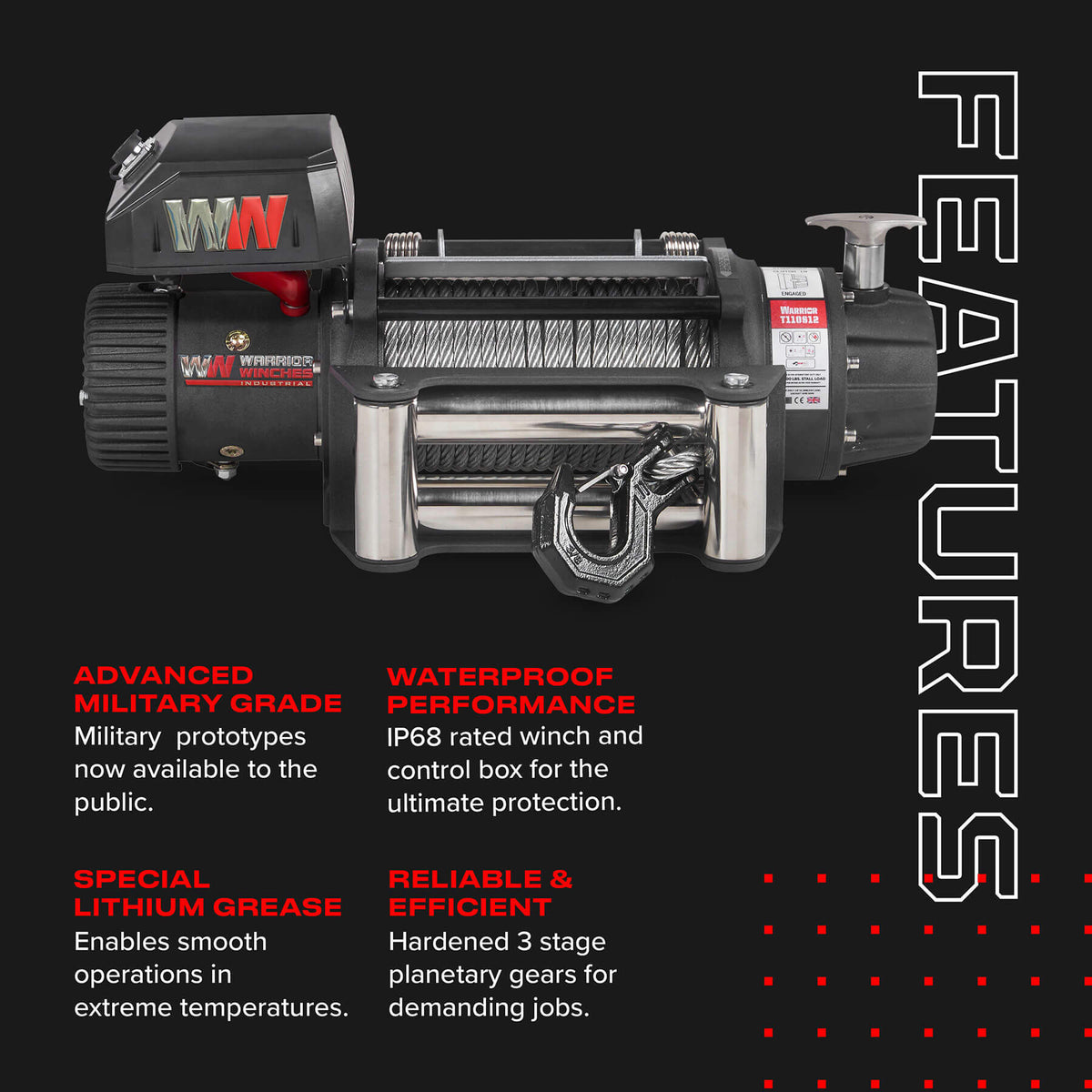 T1000 10000lb Electric Winch - 12v Steel Rope