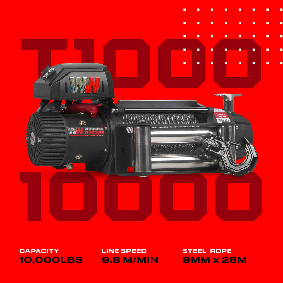 T1000 10000lb Electric Winch - 12v Steel Rope