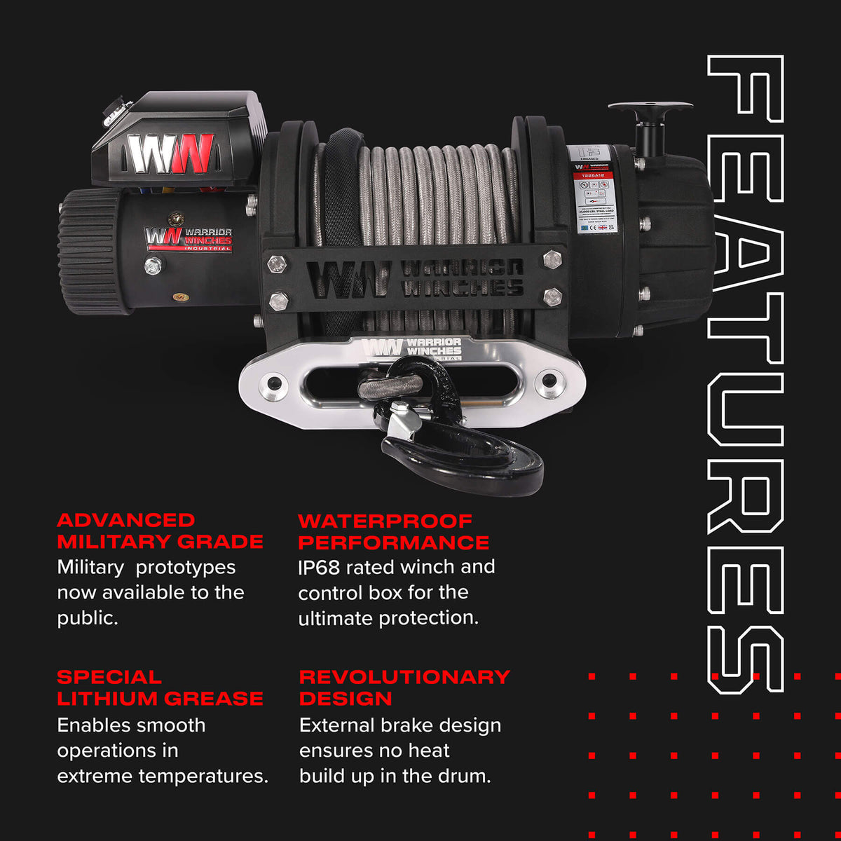 T1000 25000lb Electric Winch - 12v Synthetic Rope