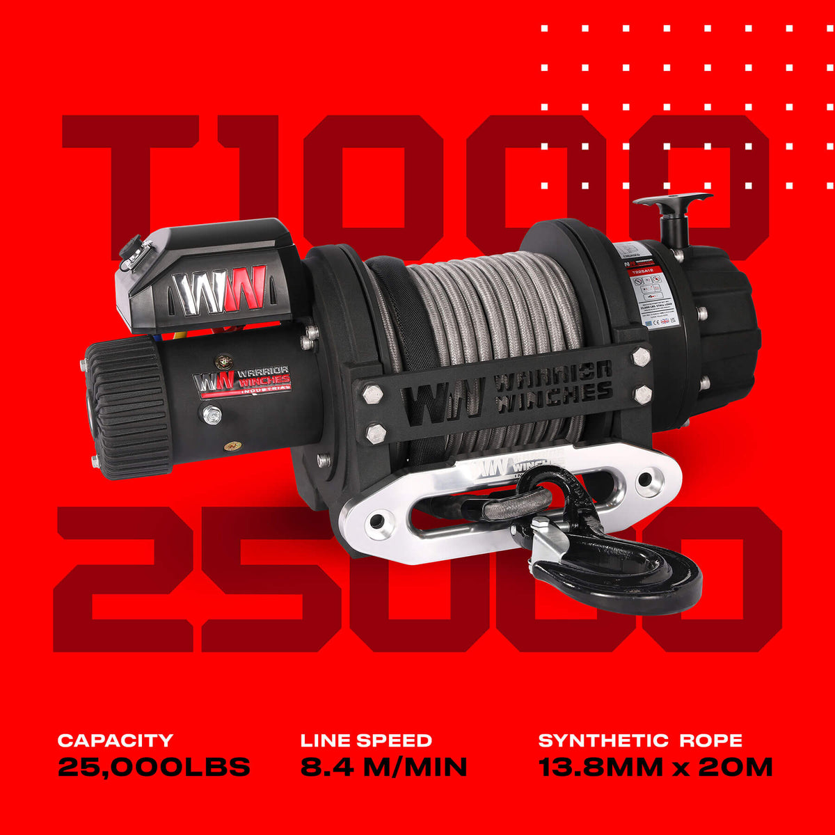 T1000 25000lb Electric Winch - 12v Synthetic Rope