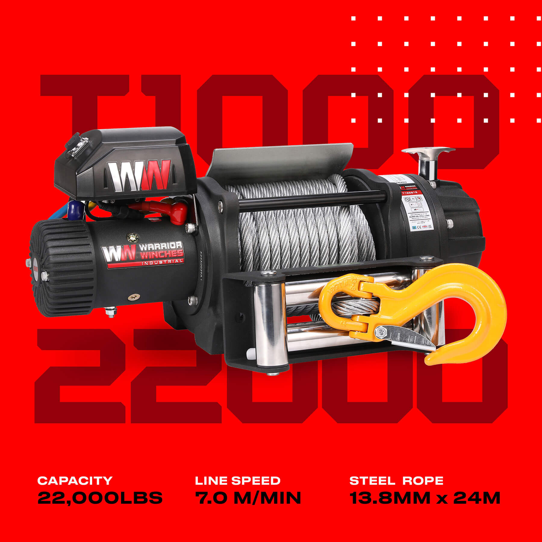 T1000 22000lb Electric Winch - 24v Steel Rope