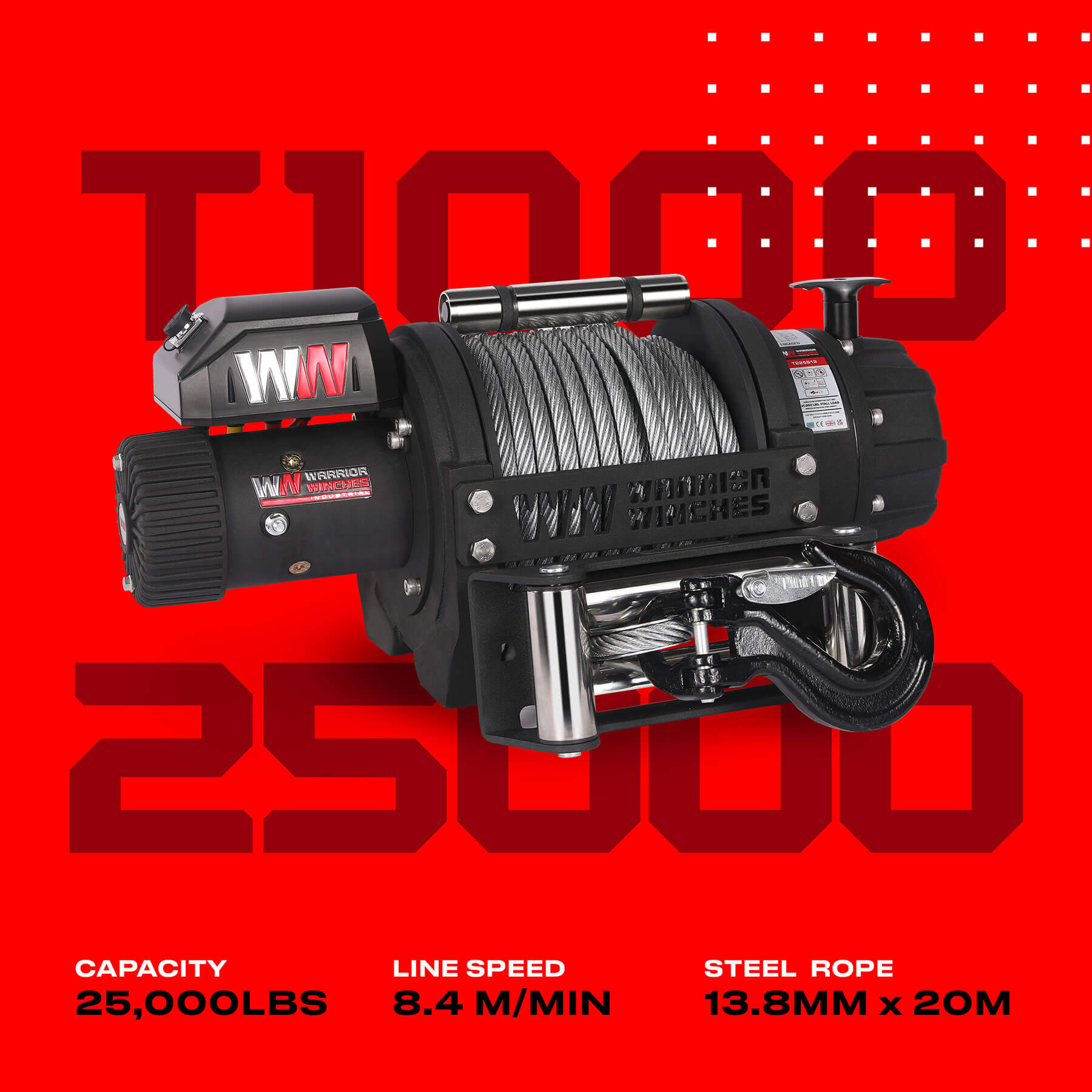 T1000 25000lb Electric Winch - 12v Steel Rope