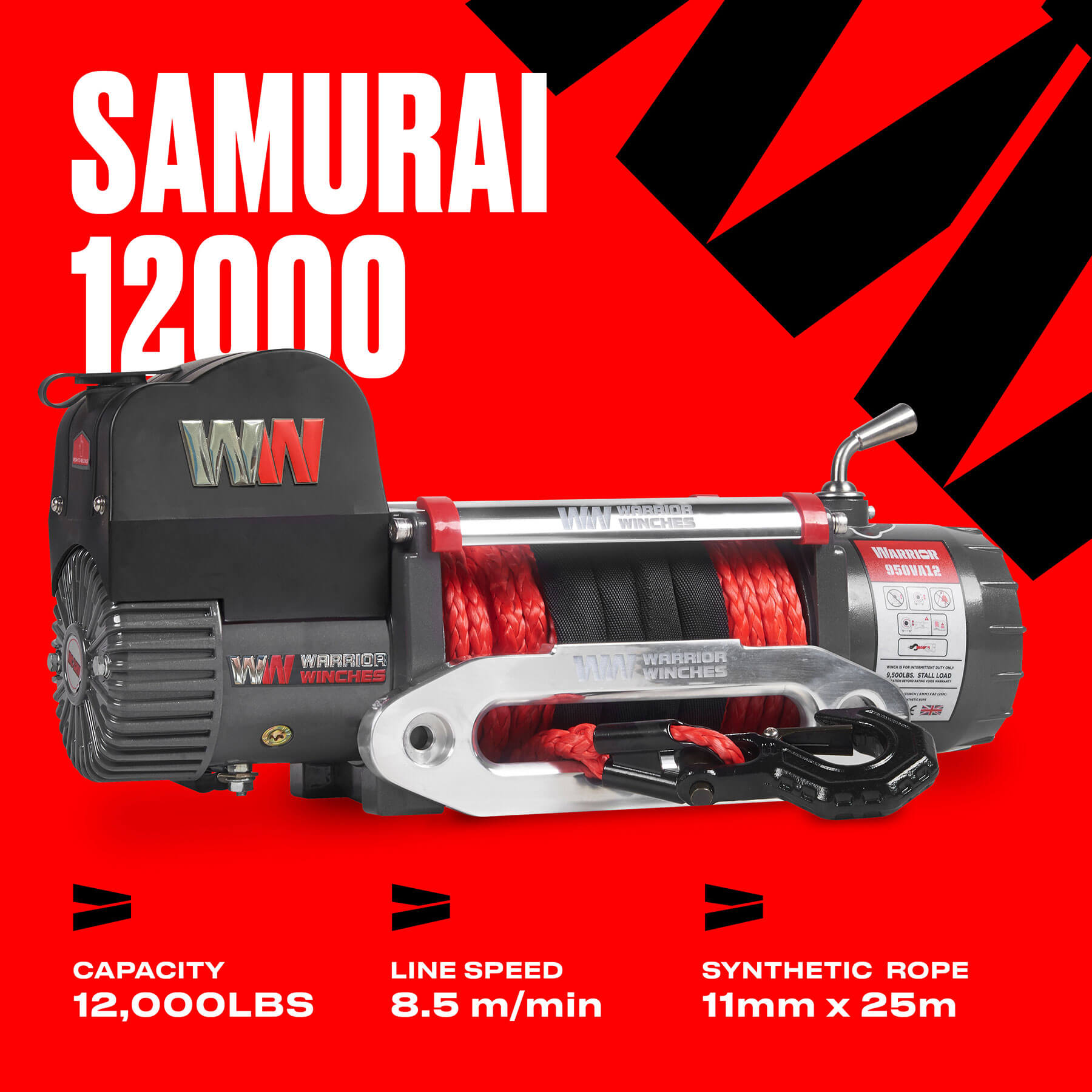 Samurai 12000 Electric Winch - 12v Synthetic Rope