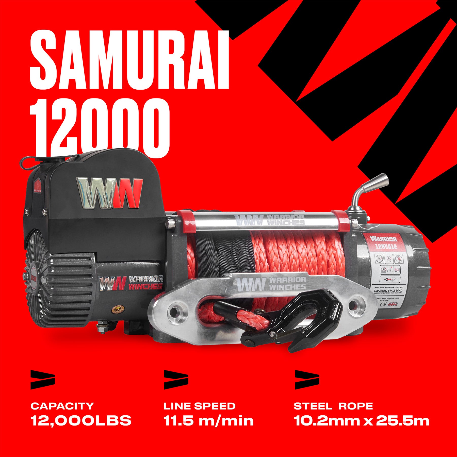 Samurai 12000 Electric Winch - 12v Synthetic Rope