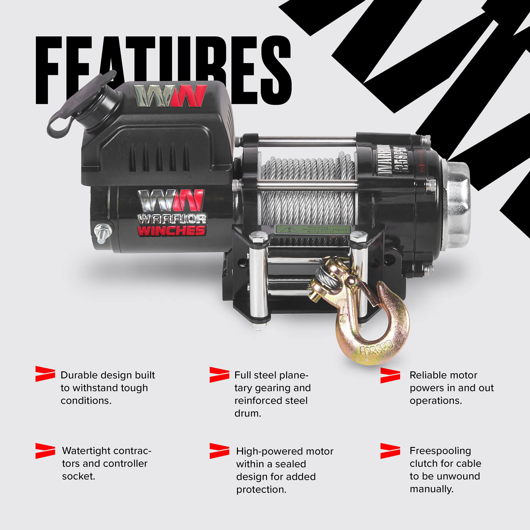Warrior Ninja 2500lb Winch 12v Steel Rope | Warrior Winches