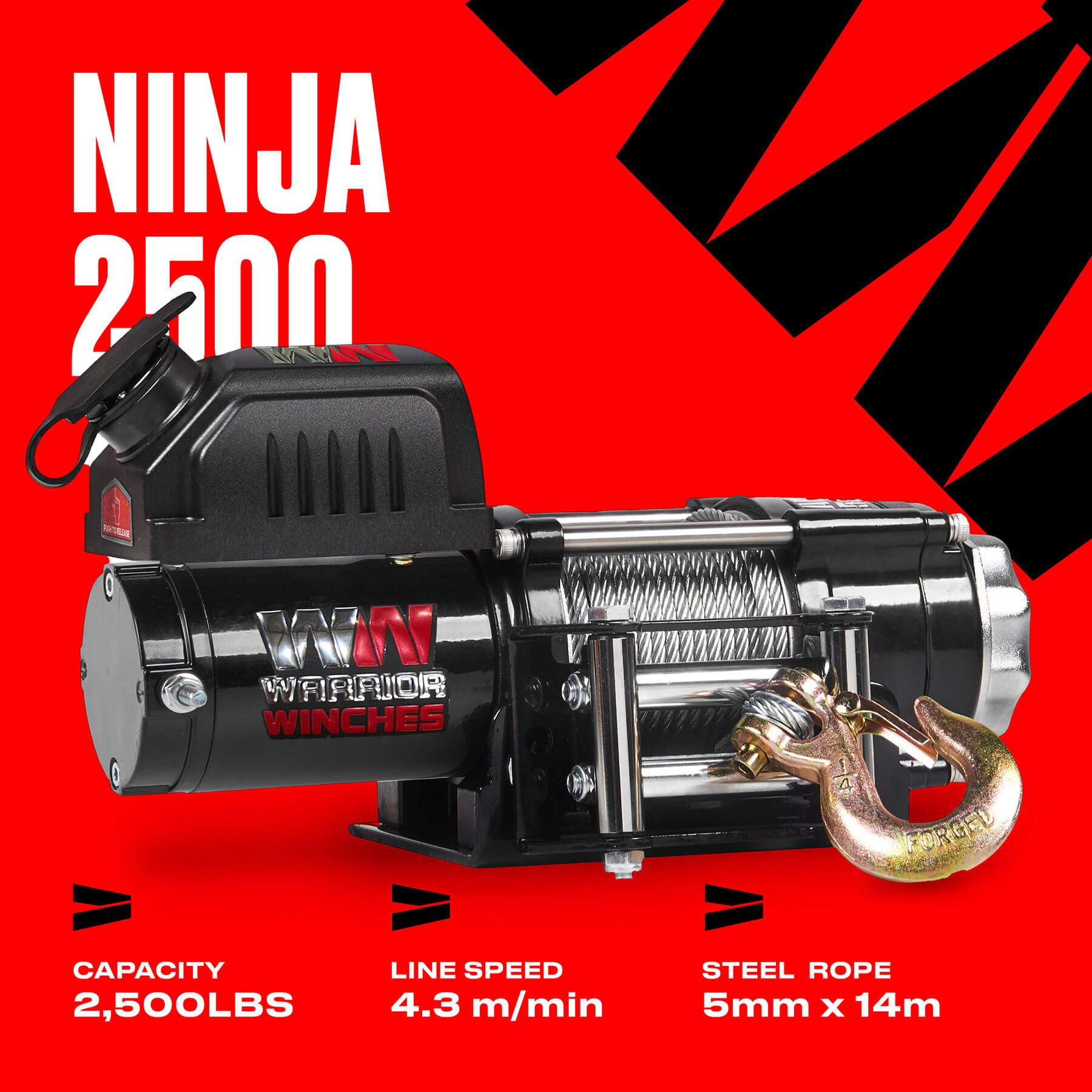 Ninja 2500 Electric Winch - 12v Steel Rope