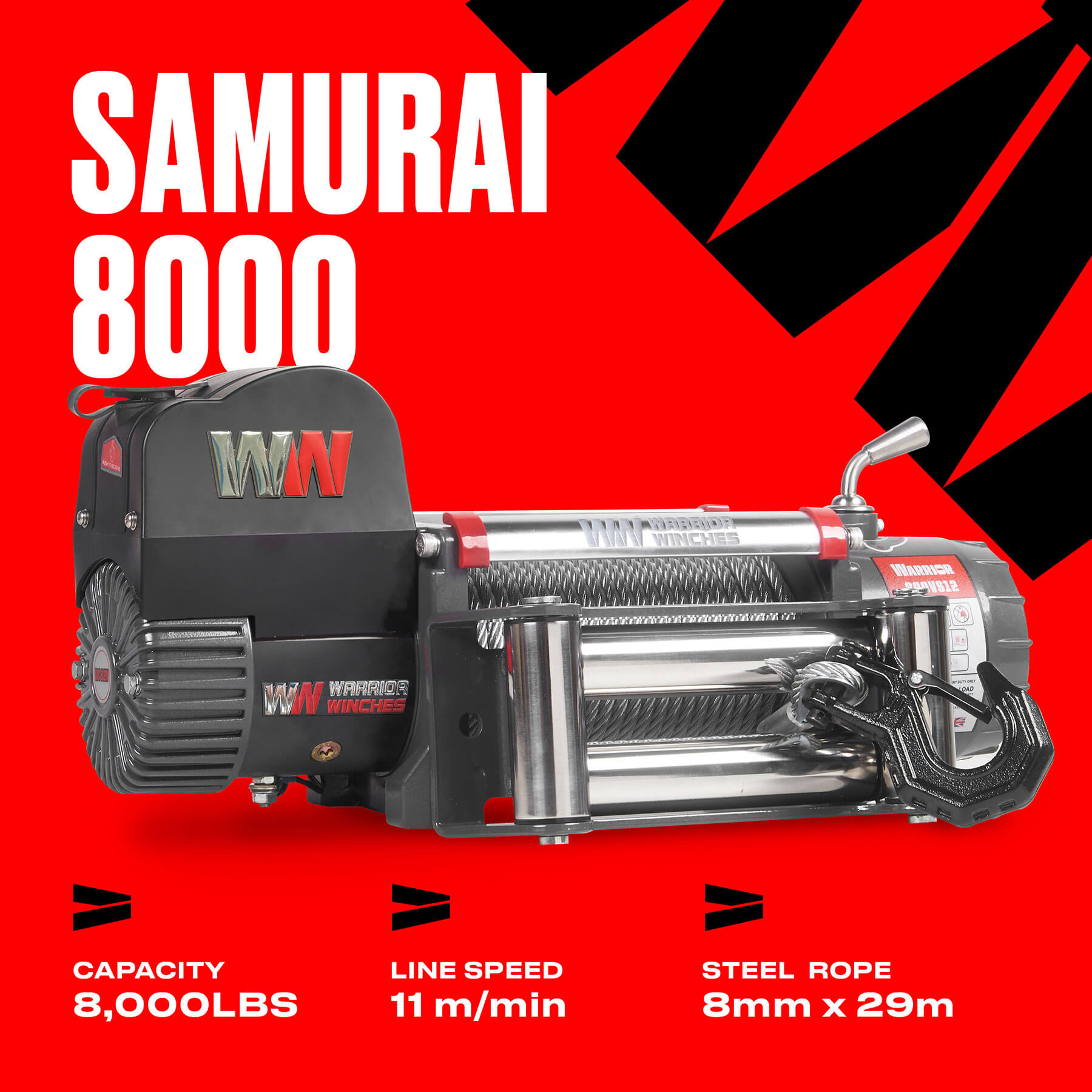 Samurai 8000 Electric Winch - 12v Steel Rope