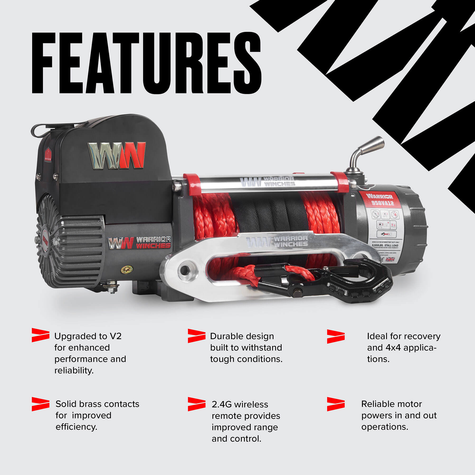 Samurai 9500 Electric Winch - 12v Synthetic Rope