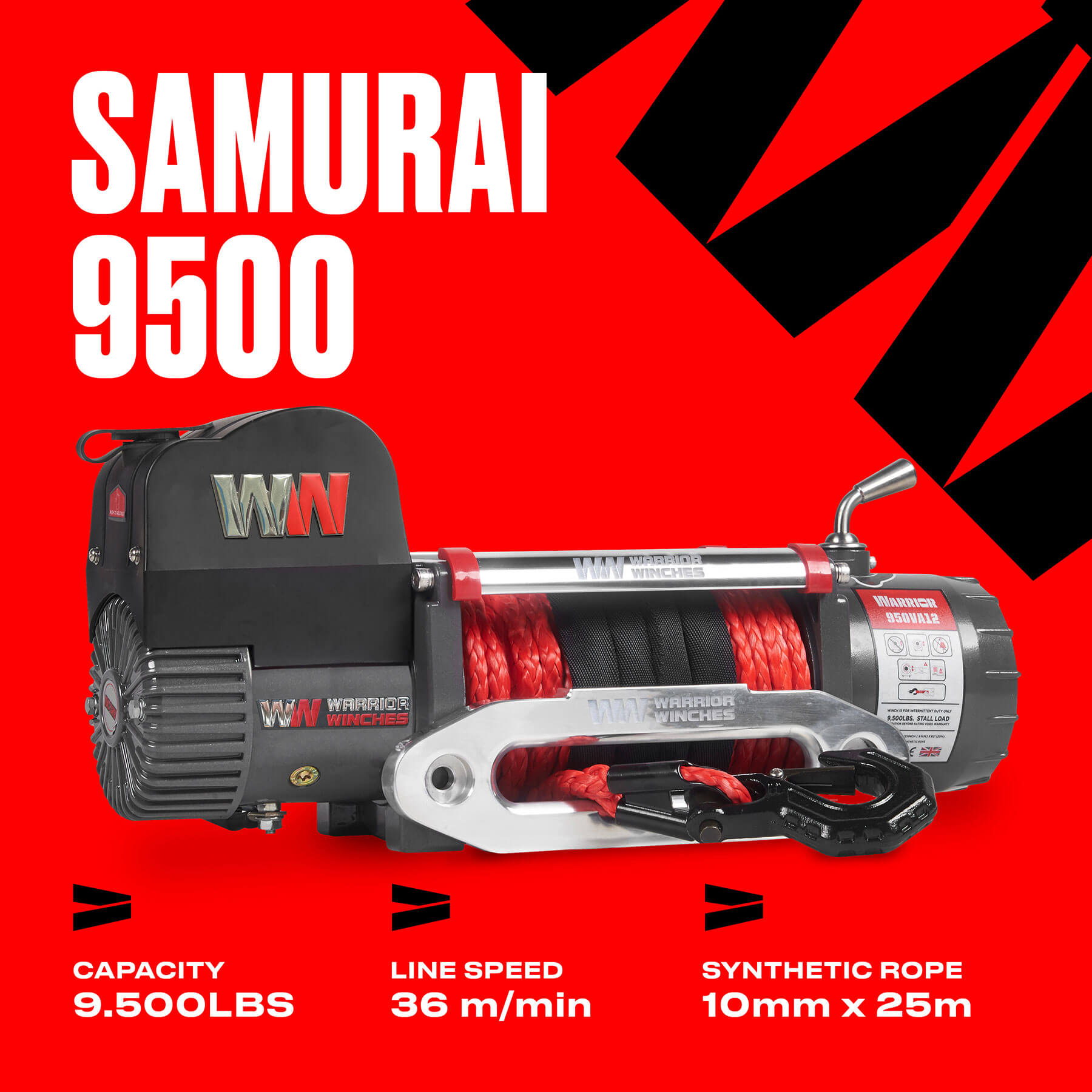 Samurai 9500 Electric Winch - 12v Synthetic Rope