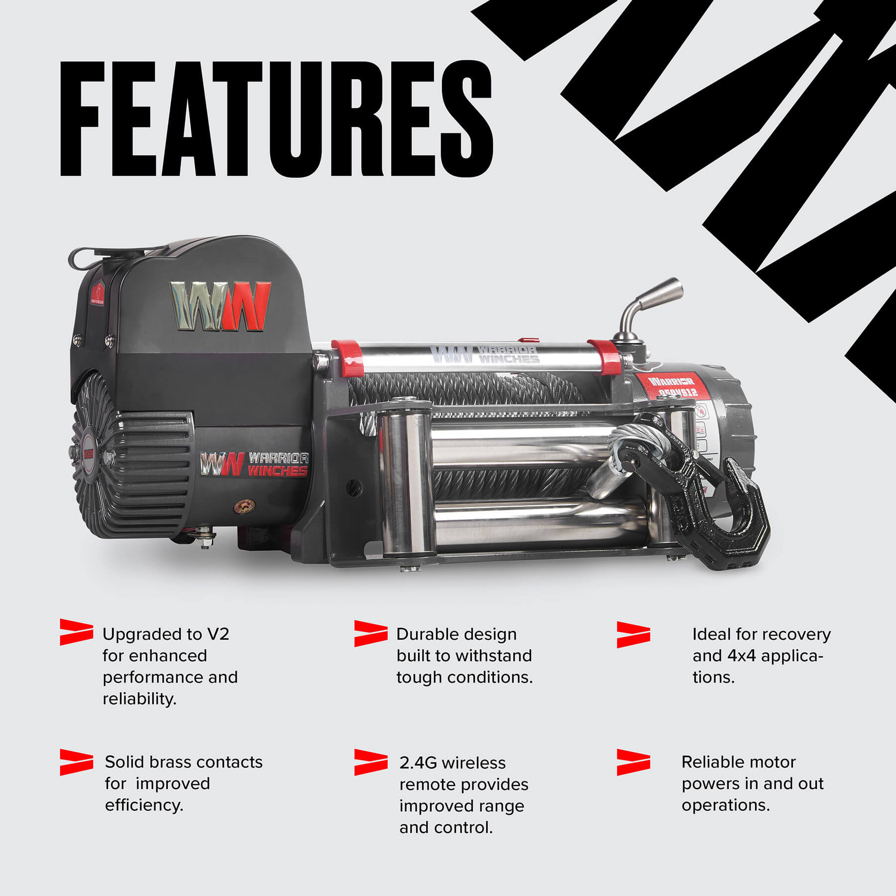 Warrior Samurai 9500lb Winch 12v Steel Rope | Warrior Winches